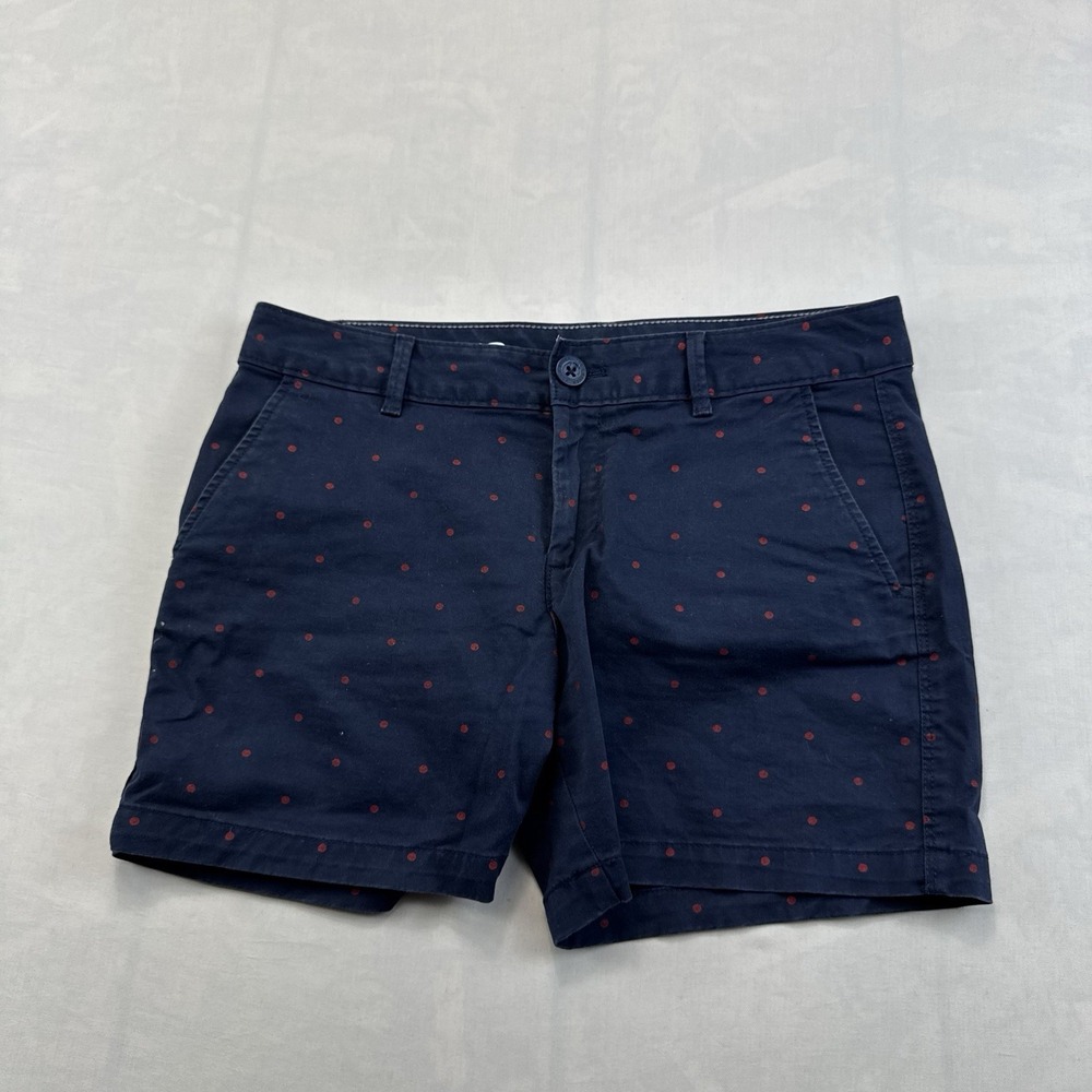 Eddie Bauer Women's Legend Wash Stretch Shorts Size 2 Navy Blue Red Polka Dot